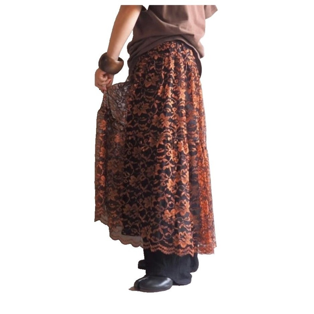 NWT Vintage Carole Little Women's Lace Maxi Skirt Size Small Orange Black